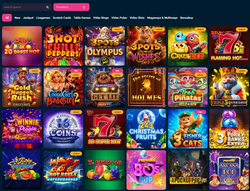 Sweetsino Casino Spielübersicht mit Online Slots